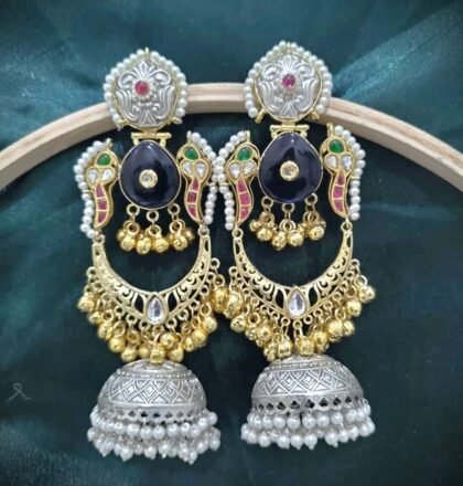 KASHMIRI  EARRINGS JHUMKA STONE-BLUE