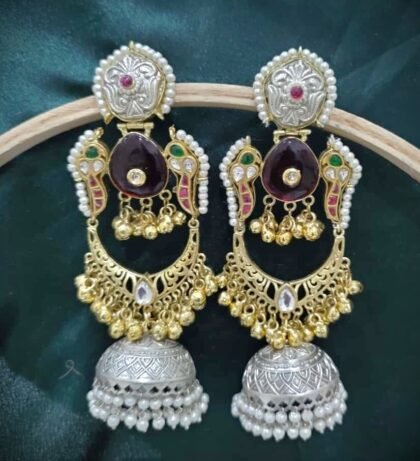 KASHMIRI  EARRINGS JHUMKA STONE-RED