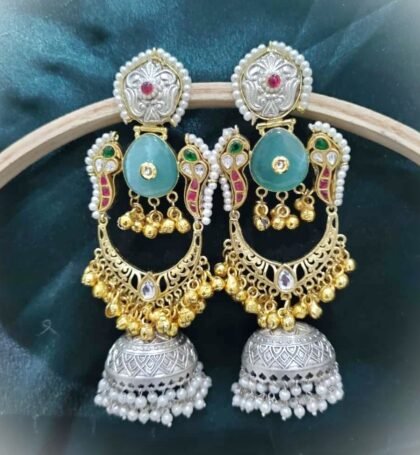 KASHMIRI  EARRINGS JHUMKA STONE-TEAL