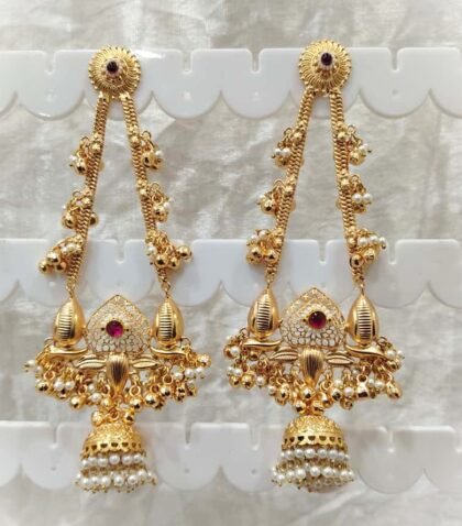 KASHMIRI  EARRINGS JHUMKA STONE- RED