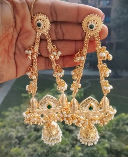 KASHMIRI  EARRINGS JHUMKA STONE- GREEN