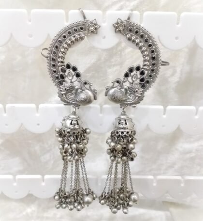 KASHMIRI SILVER EAR CUFF EARRINGS-BLACK