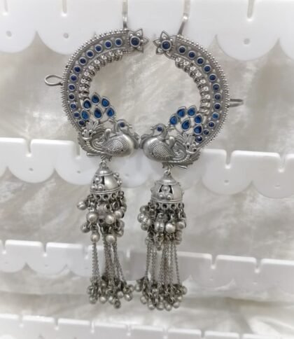 KASHMIRI SILVER EAR CUFF EARRINGS-BLUE