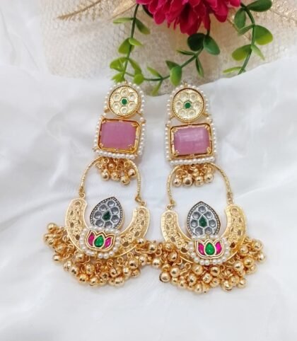 KASHMIRI EARRING STONE-PINK