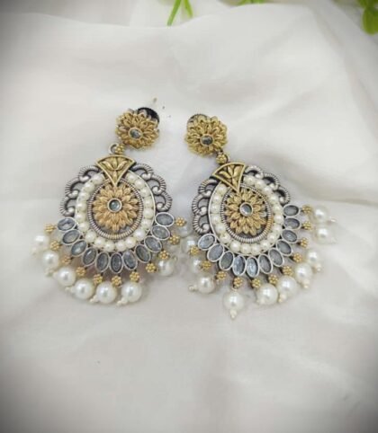 DUAL TONE EARRINGS STONE-WHITE