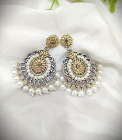 DUAL TONE EARRINGS STONE-PINK