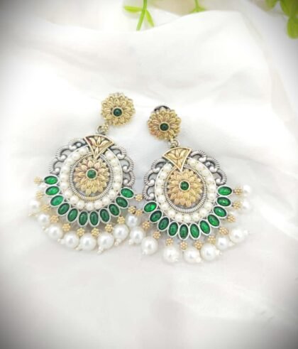 DUAL TONE EARRINGS STONE-GREEN