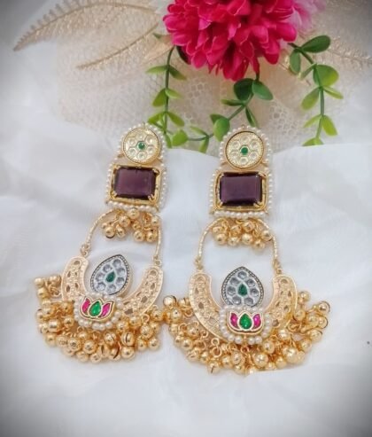 KASHMIRI EARRING STONE-PURPLE