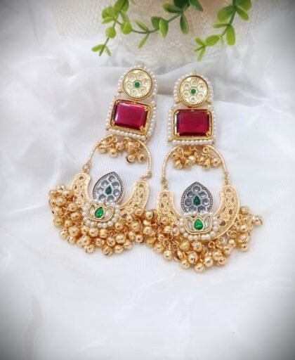 KASHMIRI EARRING STONE-RED