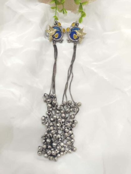 DUAL TONE KASHMIRI EARRING STONE-BLUE,YELLOW