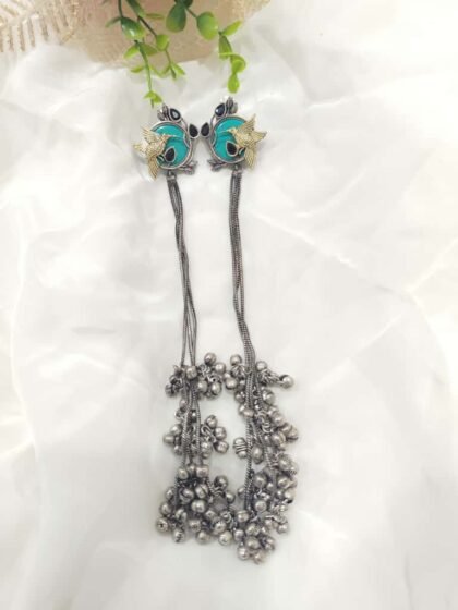 DUAL TONE KASHMIRI EARRING STONE-FIROZI,BLACK