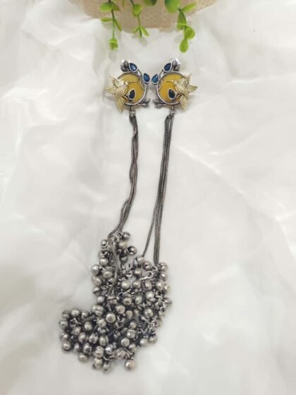 DUAL TONE KASHMIRI EARRING STONE-BLUE,YELLOW