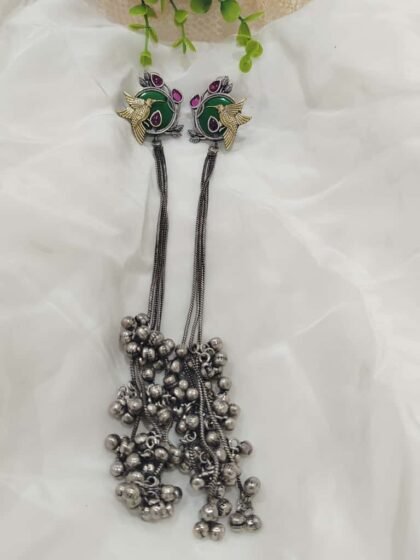 DUAL TONE KASHMIRI EARRING STONE-GREEN ,RED