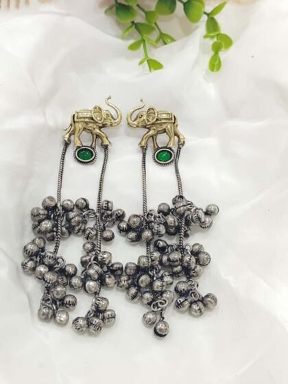 DUAL TONE KASHMIRI EARRING STONE-GREEN