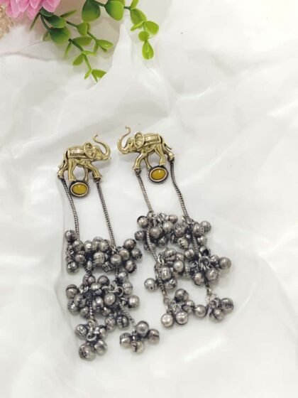 DUAL TONE KASHMIRI EARRING STONE-YELLOW