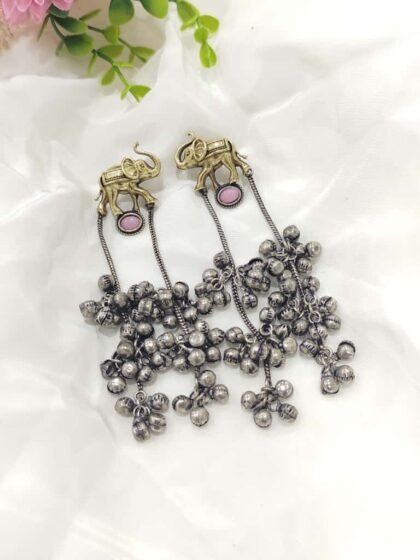 DUAL TONE KASHMIRI EARRING STONE-PINK