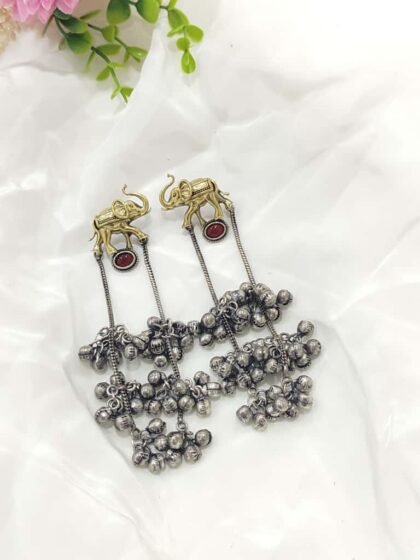 DUAL TONE KASHMIRI EARRING STONE-RED