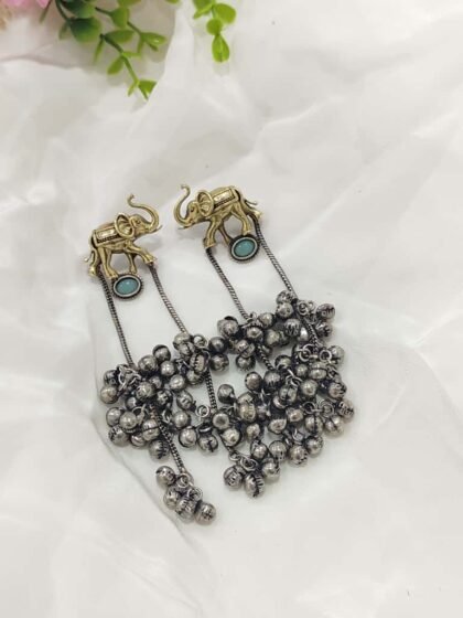 DUAL TONE KASHMIRI EARRING STONE-LIGHT BLUE