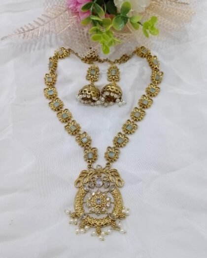 GOLDEN NECKLACE SET STONE-LIGHT BLUE