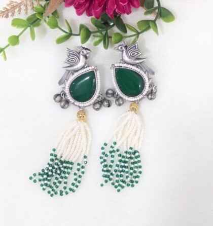 DUAL TONE KASHMIRI EARRING STONE-GREEN