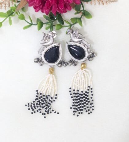 DUAL TONE KASHMIRI EARRING STONE-BLACK