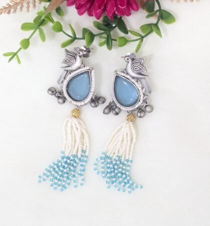 DUAL TONE KASHMIRI EARRING STONE-LIGHT BLUE