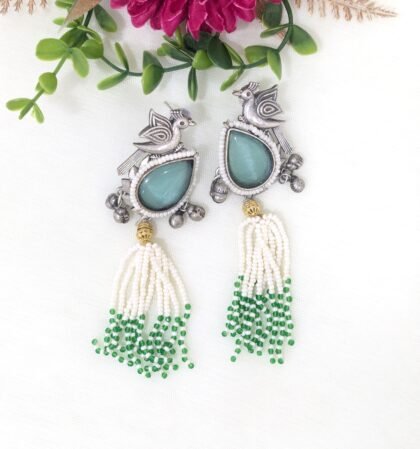 DUAL TONE KASHMIRI EARRING STONE-LIGHT GREEN