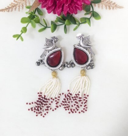 DUAL TONE KASHMIRI EARRING STONE-RED