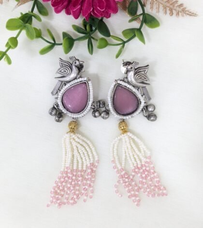 DUAL TONE KASHMIRI EARRING STONE-PINK