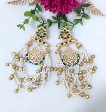 KASHMIRI GOLDEN EARRING STONE-GREEN