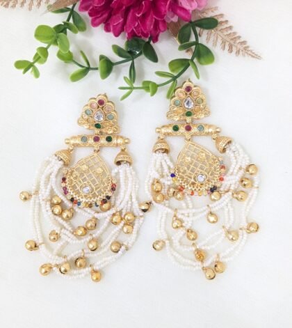 KASHMIRI GOLDEN EARRING STONE-MULTI