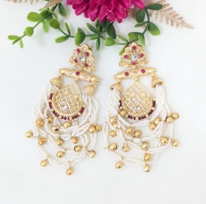 KASHMIRI GOLDEN EARRING STONE-RED