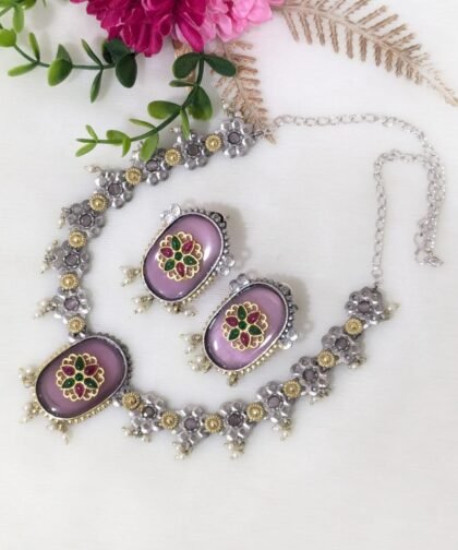 DUAL TONE NECKLACE SET -PINK