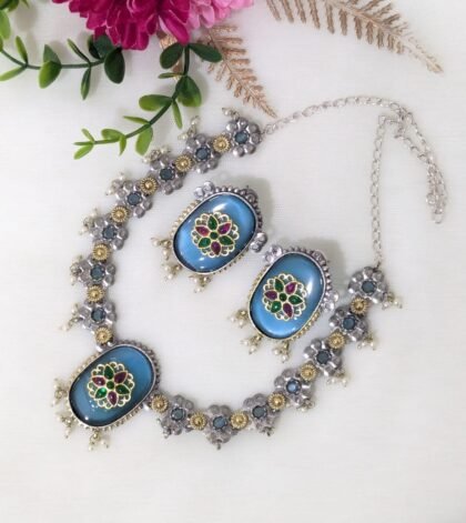 DUAL TONE NECKLACE SET -LIGHT BLUE