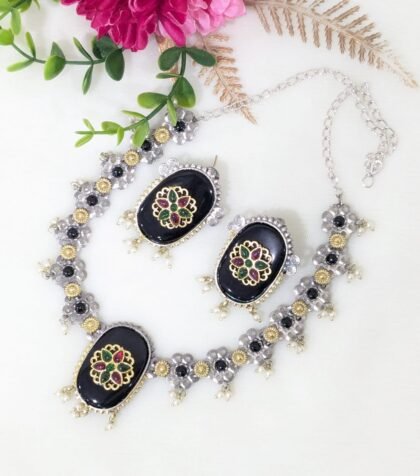 DUAL TONE NECKLACE SET -BLACK