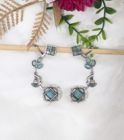 SILVER EAR CUFF STONE -TEAL