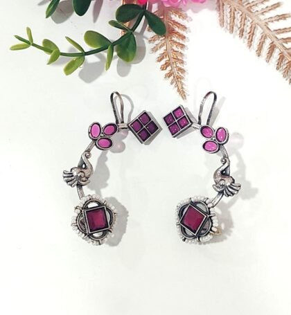 SILVER EAR CUFF STONE -RED