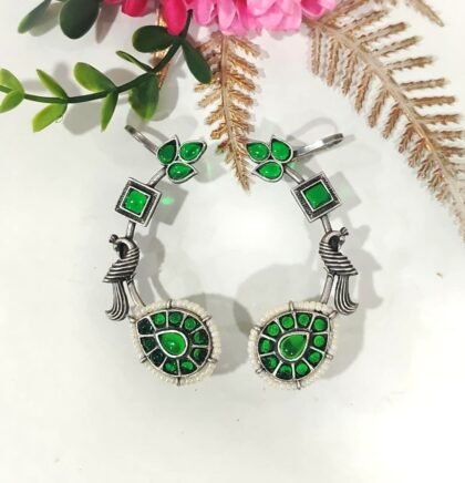 SILVER EAR CUFF STONE -GREEN