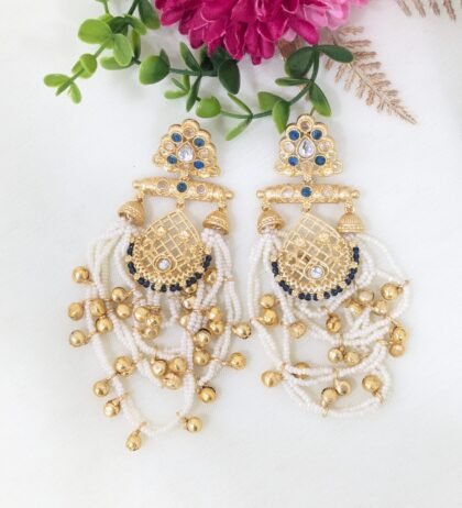 KASHMIRI GOLDEN EARRING STONE-BLUE
