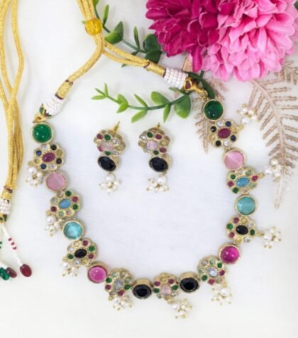 NECKLACE SET GOLDEN STONE -MULTI