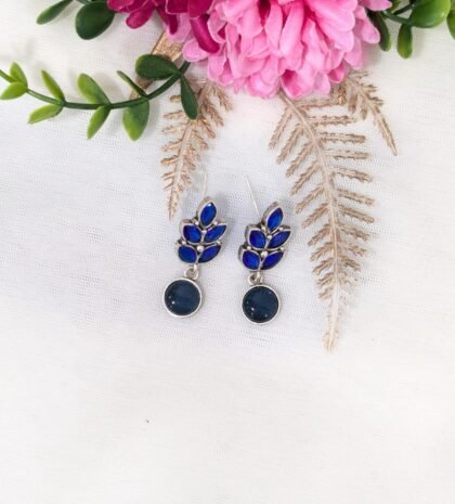 STUD SILVER EARRING STONE- BLUE