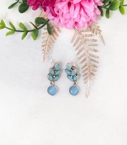 STUD SILVER EARRING STONE- TEAL