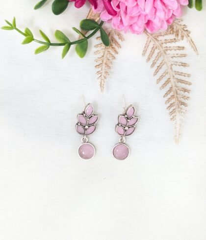 STUD SILVER EARRING STONE- PINK