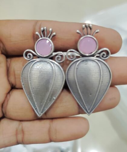 STUD SILVER EARRING STONE- PINK