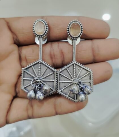 STUD SILVER EARRING STONE-ORANGE