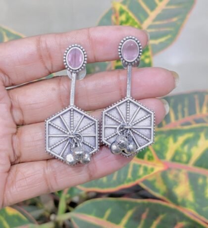 STUD SILVER EARRING STONE-PINK