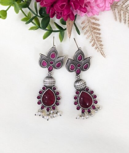 SILVER EARRING STONE-RED
