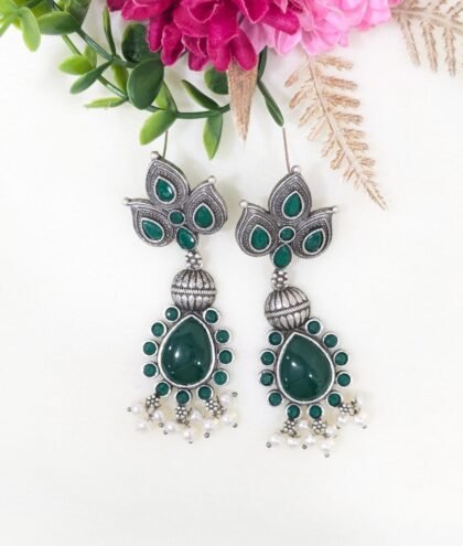 SILVER EARRING STONE-GREEN
