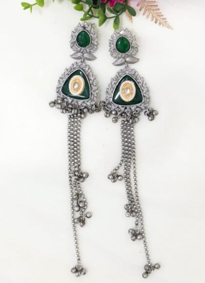 KASHMIRI DUAL TONE EARRING STONE-GREEN