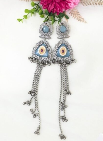 KASHMIRI DUAL TONE EARRING STONE-LIGHT BLUE